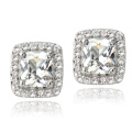 925 Silver White Topaz Cushion Stud Earrings Wedding Jewelry